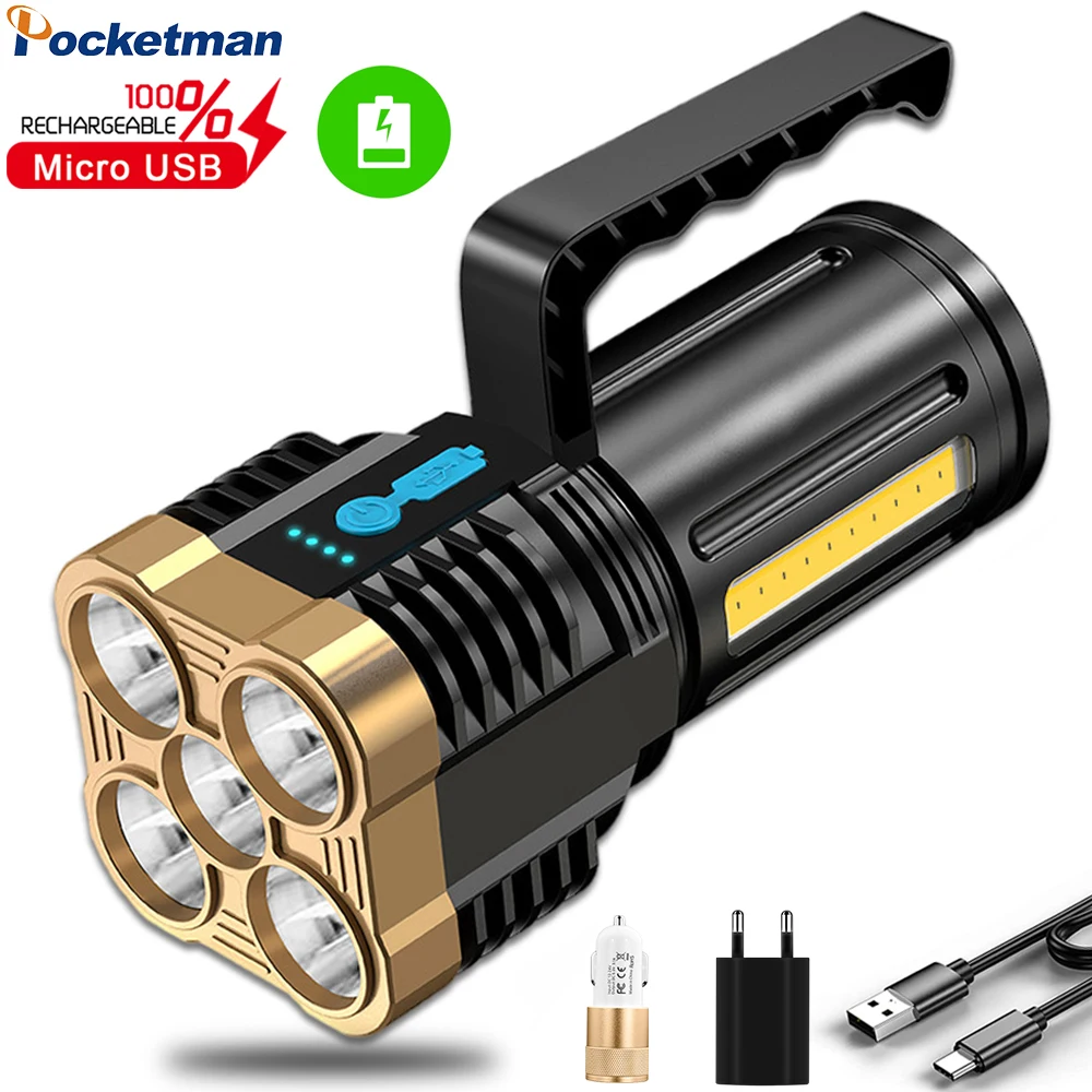 Мощный светодиодный + боковой COB фонарик POCKETMAN с 5 светодиодами Ручные USB