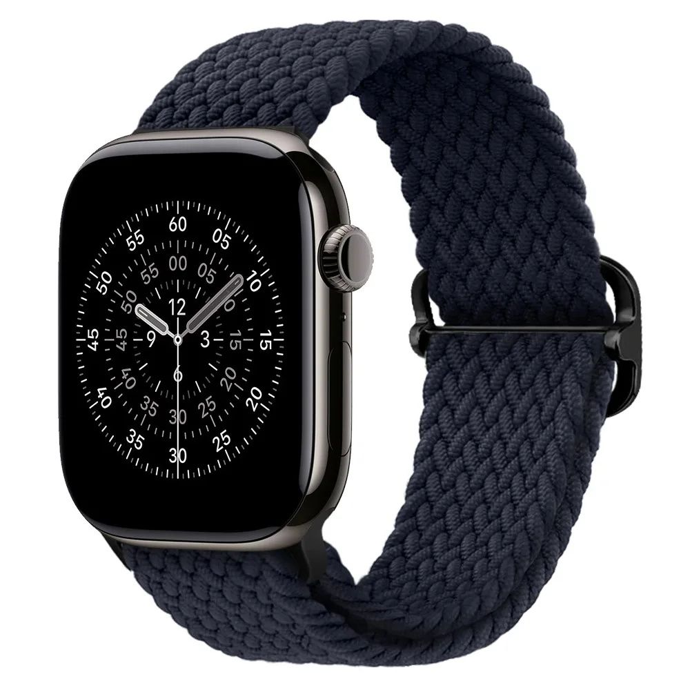 Adjustable Elastic Nylon Braided Watch Strap, Black