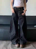 American Retro High Street Button Design Bootcu Bla Knife  Wide Leg Loose Long Jeans for Men And Women Trendy - Image 4