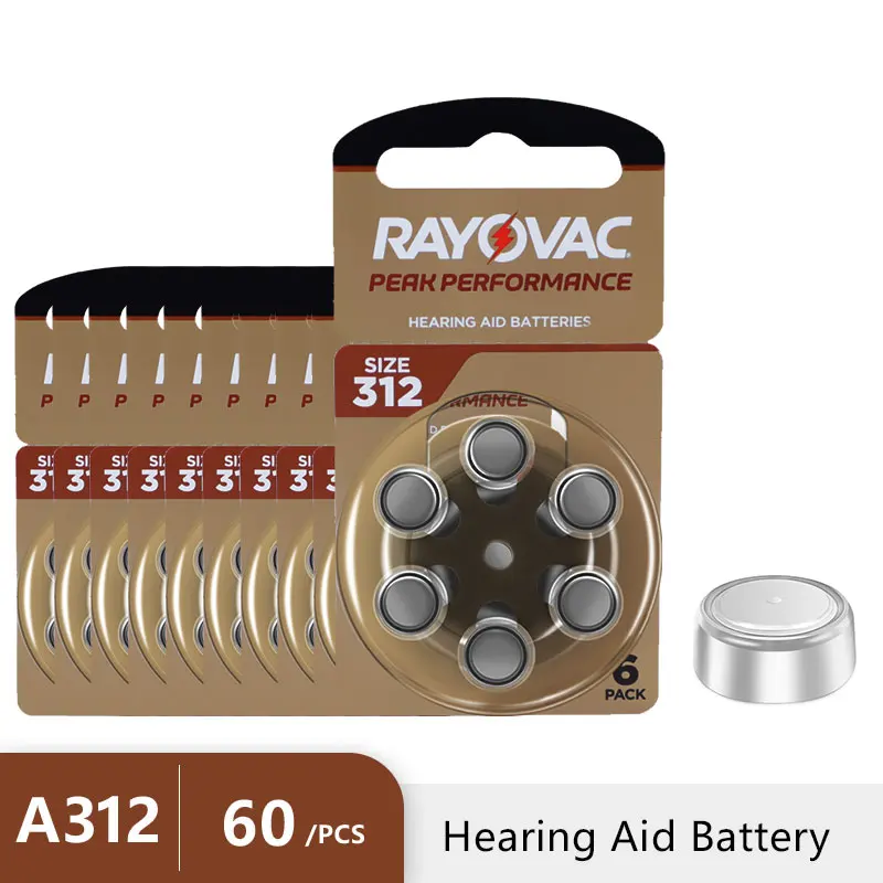 

Hearing Aid Batteries 60PCS / 10 Cards RAYOVAC PEAK 1.45V 312 312A A312 PR41 Zinc Air Battery For BTE CIC RIC OE Hearing Aids