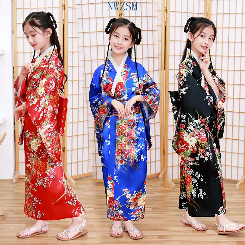Japanese Style Girls Traditional Kimono Kids Original Ao Dai Yukata Wedding Dress Children Dance Haori Harajuku Cosplay Costumes cosplay costume