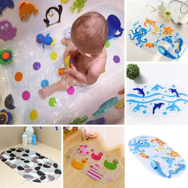 Polymères de bain coordonnants en PVC pour enfants, doux, dessin animé, sécurité coordonnante avec ventouse, polymères de douche, tapis de baignoire de massage, coussin 2