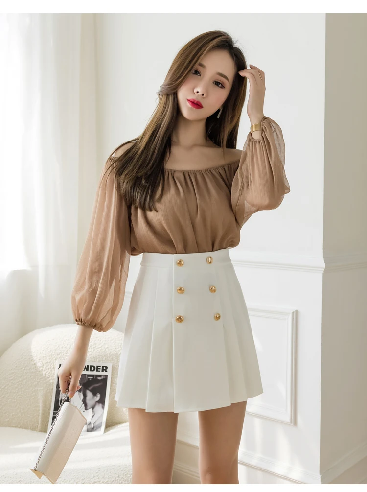 crop top and skirt Summer Double Breasted Mini Skirts Women High Waist Skirts Korean Fashion Womens Clothing Black White Pleated Skirt Short Mujer skirt and top