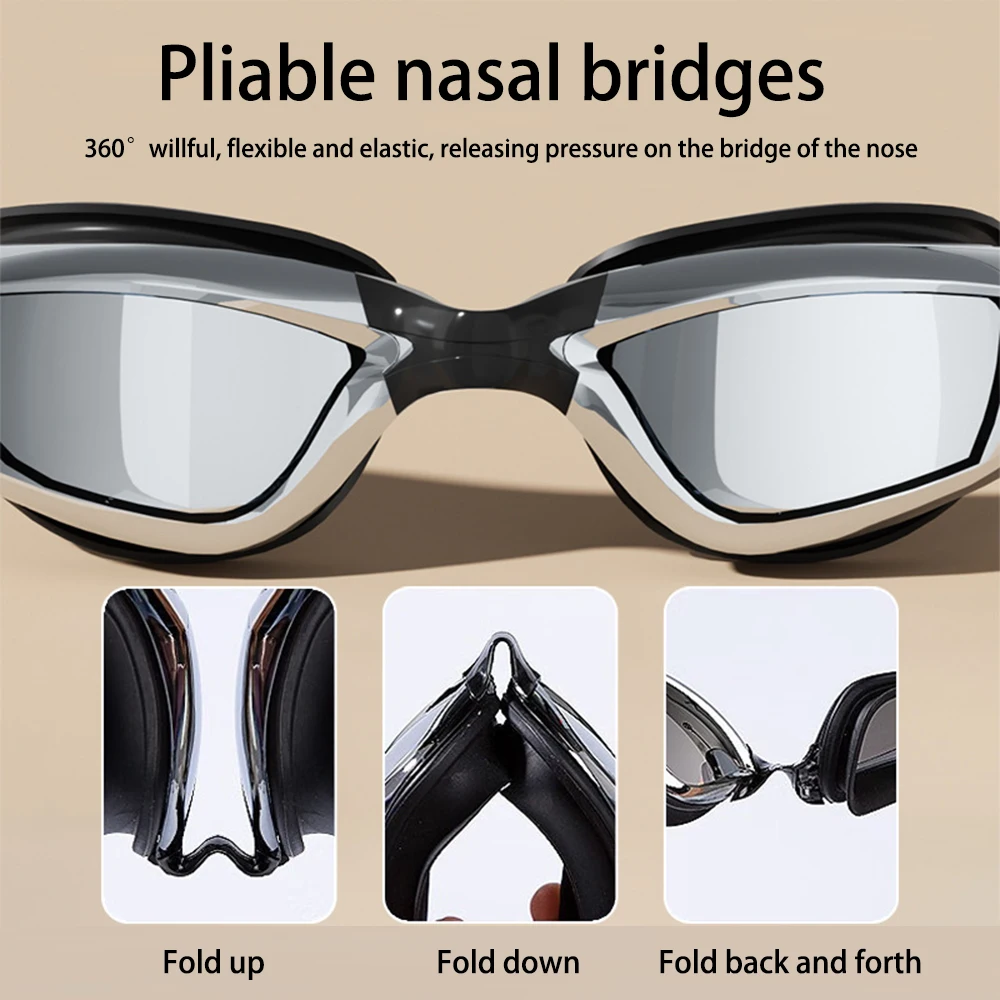 Adult swimming goggles, fog shaped swimming goggles, UV resistant, clear vision with earplugs, and 2 male and female nose lenses 3