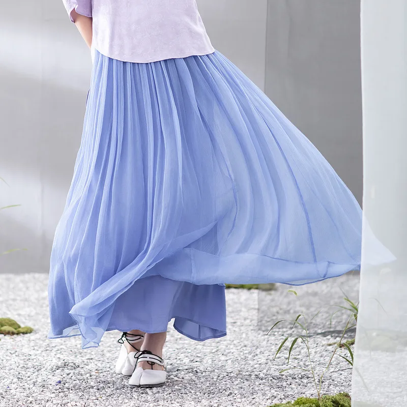 A Life On The Left Women Skirt 100% Mulberry Silk A-Shaped Loose Exquisite Plum Blossom Embroidery Eight Colors All-match Skirt a life on the left women silk skirt summer mulberry silk flowing comfortable soft eight colors classic versatile mid length skir