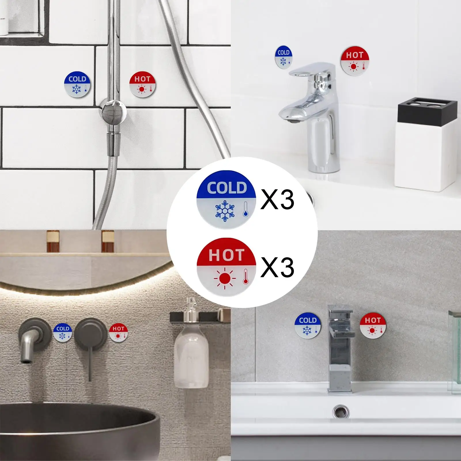 6 Pieces Hot and Cold Signs Easy to Use Faucet Sign Multipurpose Hot Cold Label for Restaurant Sink Faucets Bathroom Kichen