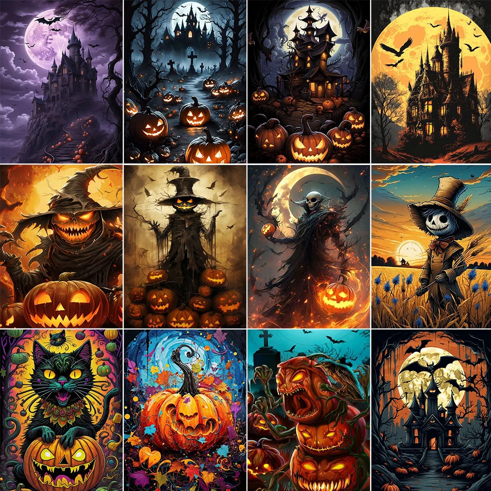 Acrylic Paint By Numbers Handpainted Oil Painting Package Cartoon Wall Art Picture Number Drawing Home Decor Halloween Pintura