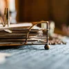 Rustic Metal Golden Flat Napkin Holder with Weighted Arm for Table, for Kitchen, Countertop, Dining Room 4