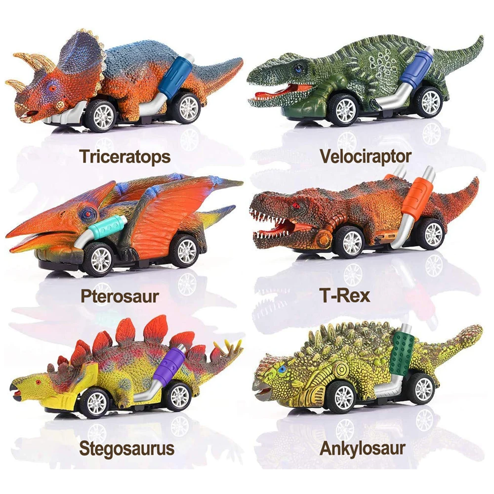 

6 Pack Set Pull Back Dinosaur Car Toys T-Rex Pterosaur Roadster Party Favors Games Dino Pull Back Vehicles Toys for Kids Boys