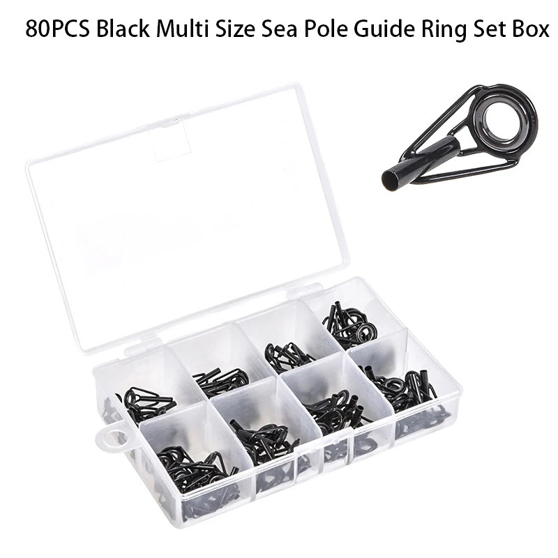 

80pcs Marine Rod Guide Ring Set Boxed Black Multi-Size Stainless Steel Ceramic Luya Leader Ring 95g varas pra carretilhas