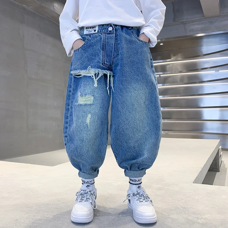 Hip Hop Jeans Fashion Ripped Denim Pants Blue jeans Broken Holes for Kids Bottoms Spring Autumn Children's trousers AliExpress