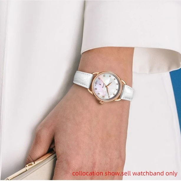 Elegant Women's Genuine Leather Watchband with Rose Gold Metal Buckle – White Strap in Multiple Sizes