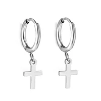 Boucles d'oreilles de luxe pour femmes et filles, accessoires exquis, cercle en acier inoxydable avec croix, pendentif en or, bijoux 4