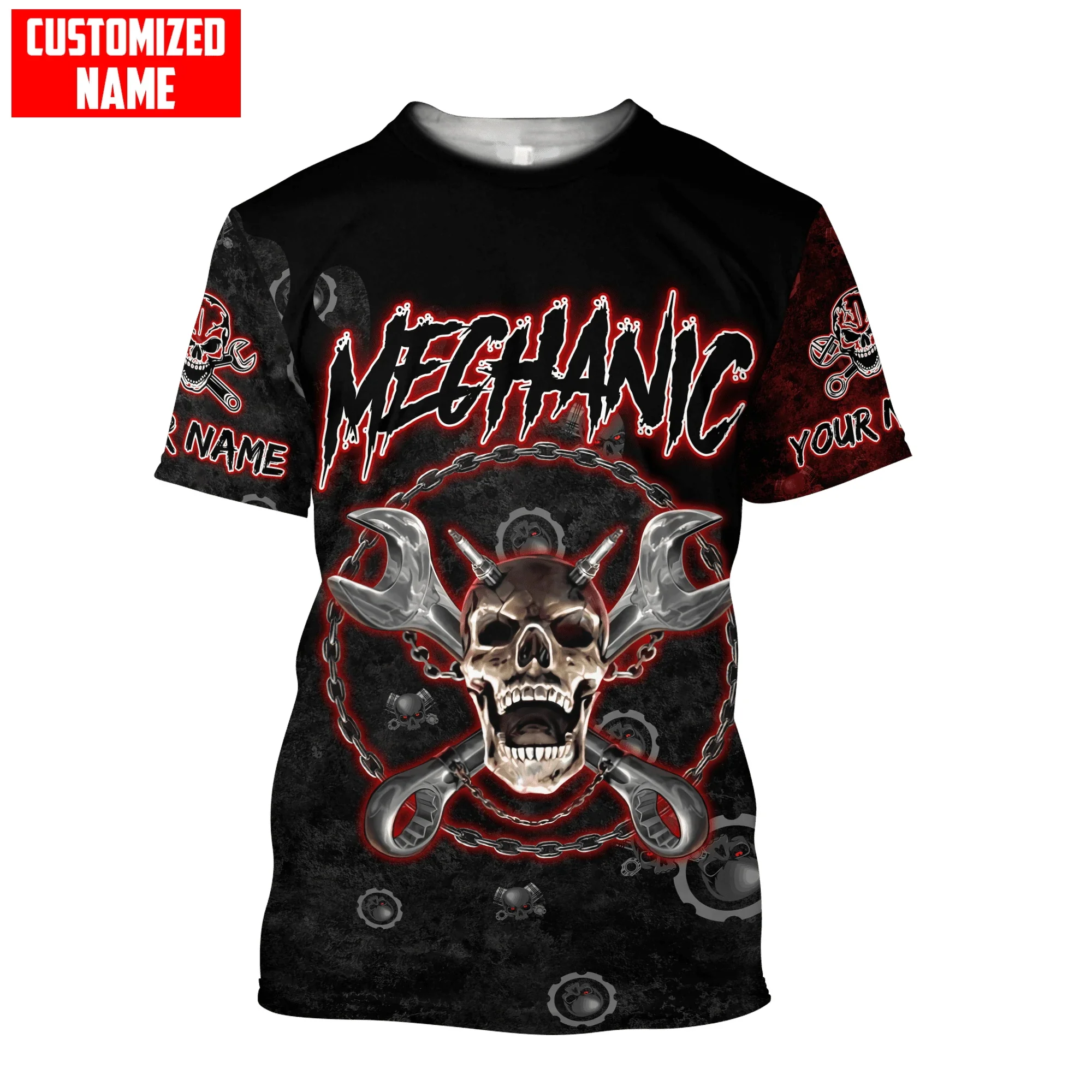 

PLstar Cosmos Newest Summer Men‘s T-shirt Personalized Name Mechanic Skull 3D Printed t shirt Unisex Casual Cool Tshirt DW107