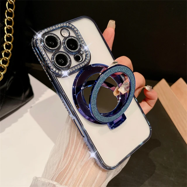 Luxury Plating Flash Glitter Mirror Phone Case with Diamond Bumper Protector