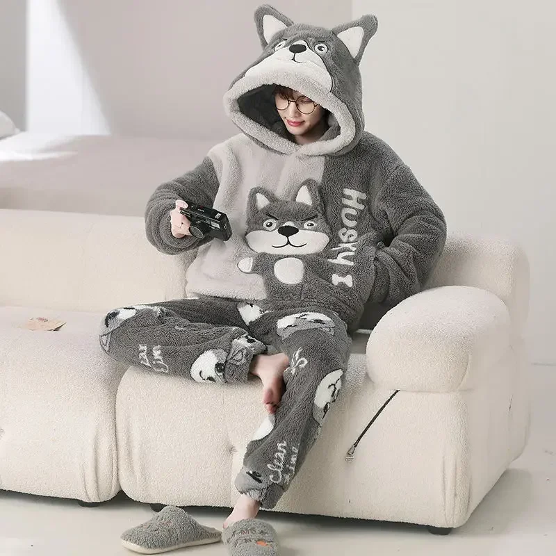 Pajamas Set Men's Coral Fleece Pajamas Autumn Winter