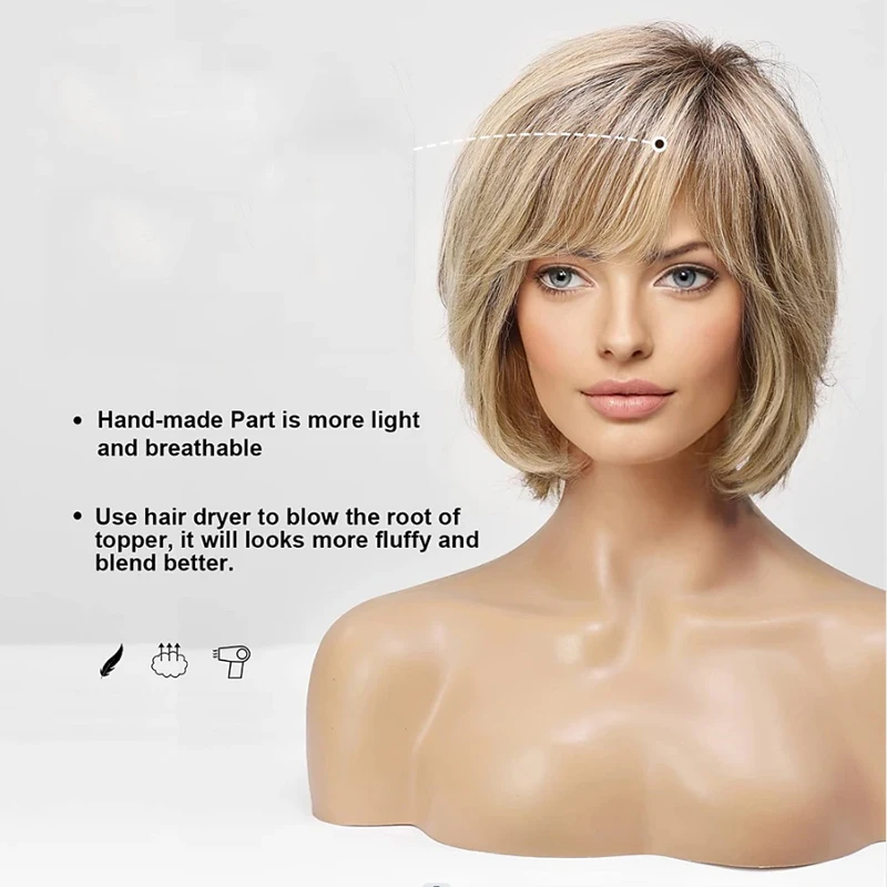 Hairjoy Synthetisch Haar Kort Gelaagde Rechte Blonde Pruik Voor Witte Vrouwen