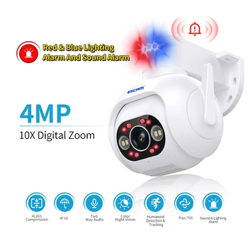 ESCAM PT304 iCam365 4MP 1440P 10X Zoom Sound&Light Alarm Full Color IP Camera AI Humanoid Detection Security CCTV Baby Monitor 1