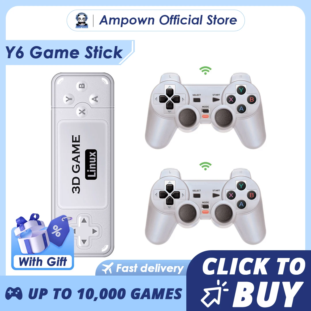 Ampown Y6 Retro Game Console 4K 60fps HDMI Output Low Latency GD10 TV Game Stick Dual Handle Portable Home Console for GBA