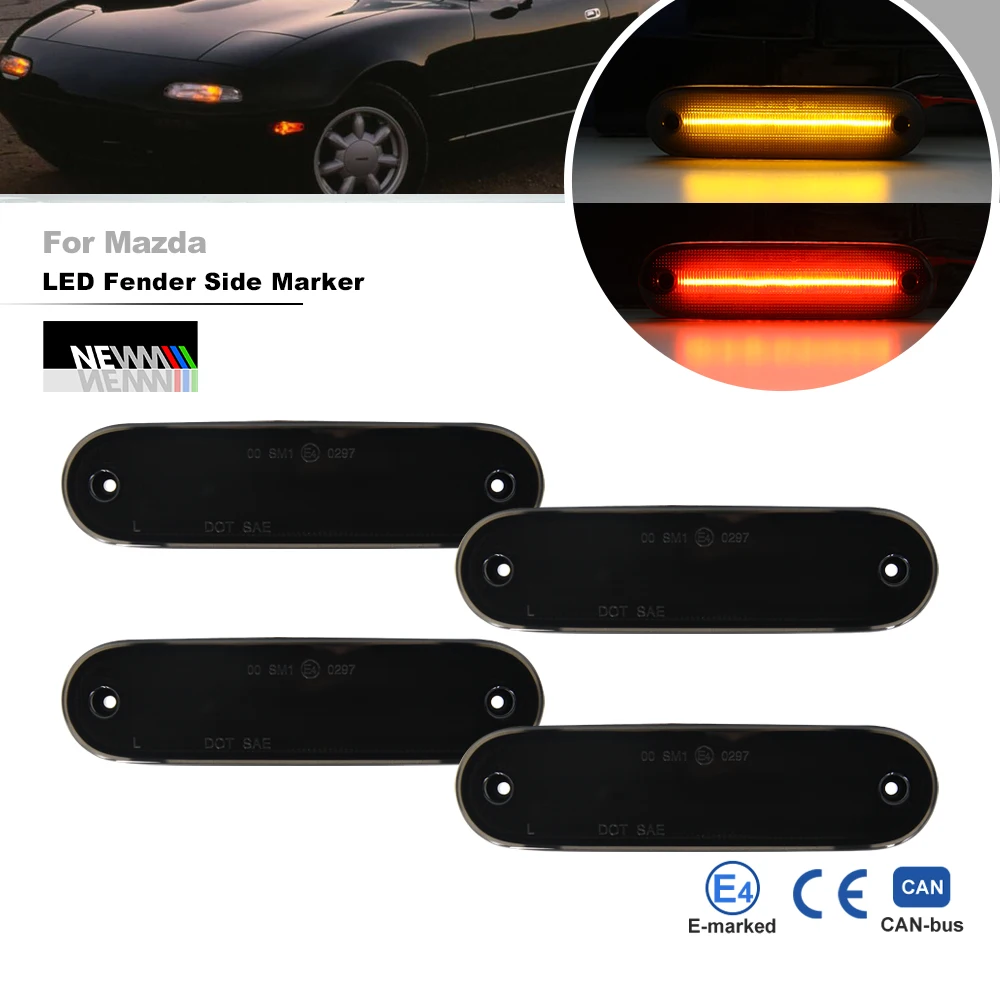 Smoked Lens Front Amber Rear Red Led Side Marker Lights For Mazda Miata