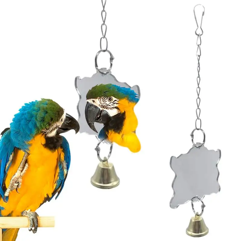 Bird Mirror With Bell Durable Interactive Puzzle Parrot Toy Bird Cage ... - High Quality Bird Cages Mirrors Safe
