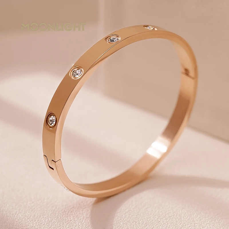MOONLIGHT Classic Lovers Bracelets Woman Bracelets Stainless Steel Bangles and Bangles Cubic Zirconia Golden Woman Jewelry Gifts 2