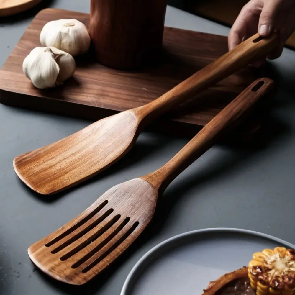 Durable Wooden Spatula Spoon High Temperature Resistant Wooden Gadgets Colander Spoon Nonstick Teak Tableware Special Nano Soup