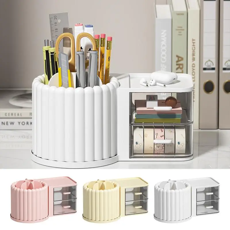 

Office Rotating Pen Holder Large Capacity Desktop Stationery Storage Box Desk Makeup Brush Holder Light Luxury Style Organizer