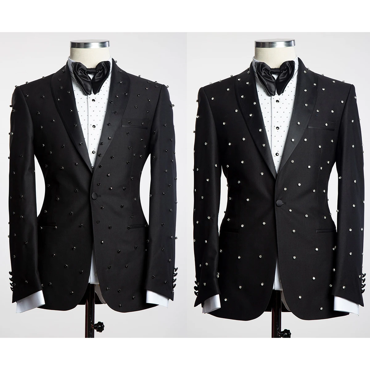 Luxury Men's Wedding Suits Rhinestone Shawl Lapel Groom Wear Tuxedos Evening Prom Made 2 Pcs Coat With Pants