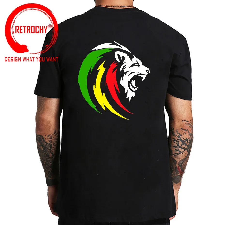 Novelty Red Yellow Green Stripes Rasta Lion Of Judah T Shirts Men  Rastafarian Reggae Ethiopian Lion Flag T-shirt Jamaica Apparel - T-shirts -  ...