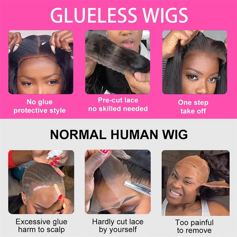 Wear and Go Glueless Wigs Human Hair Body Wave 200% Density 5X5 HD Pre Cut Lace Closure Wigs for Women Pre Plucked Airy Cap