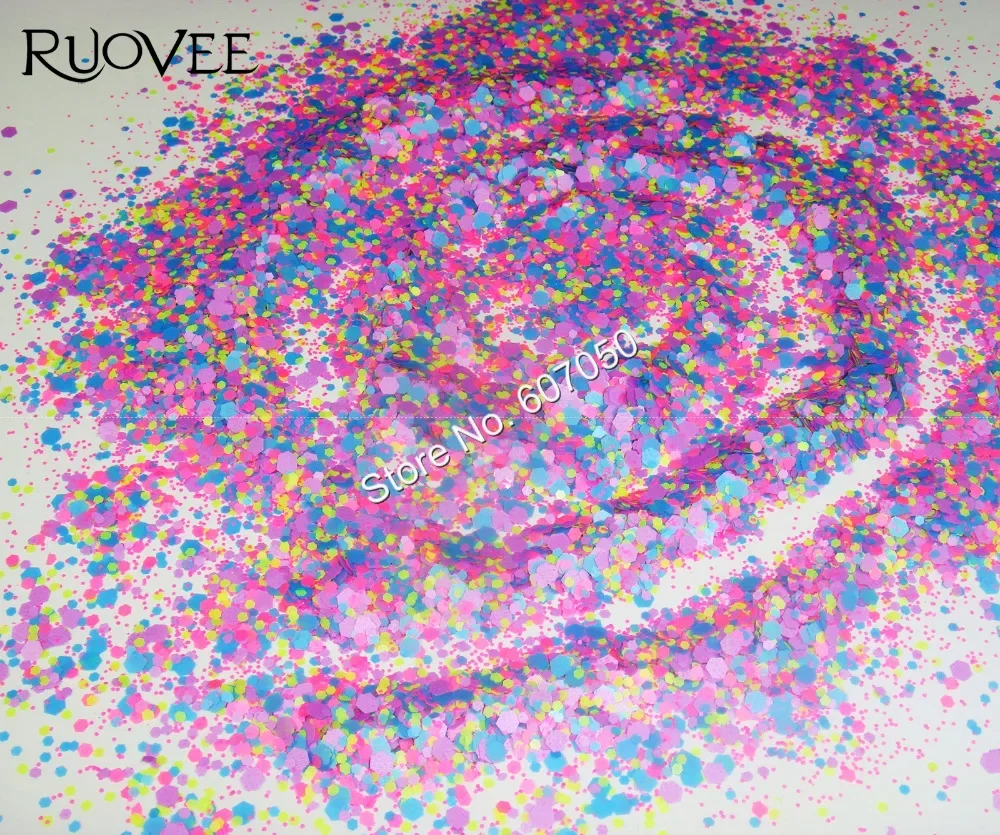 

018# NEON Color Hexagon Nail glitter mix Shapes Solvent Resistant for acrylic nails Gel Polish decoration DIY powder