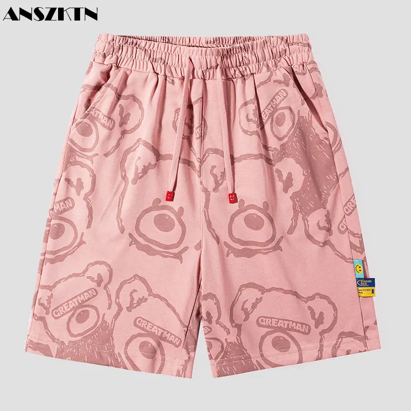 

ANSZKTN Male explosive fashion bear short sleeve vest T-shirt POLO loose female couple five points casual shorts