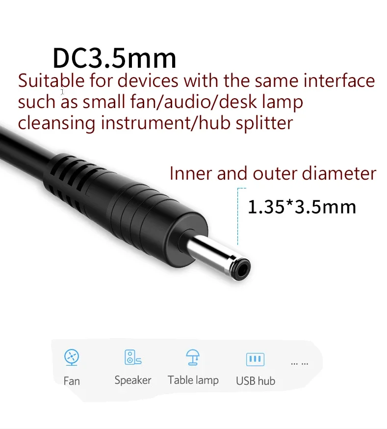 Charging Cable, USB Charging Cable 3.5mm USB To DC 3.5mm Power 5V Charger Barrel Cord Connector for USB Fan Lamp Round Hole Adapter