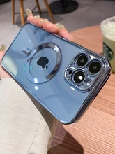  Luxury Plating Clear Magnetic For Magsafe Wireless Charge Case For iPhone 14 13 12 11 Pro Max X XR XS 8 Plus Soft Silicone Cover 