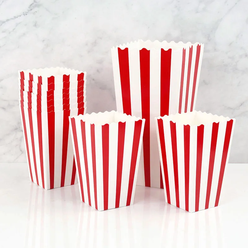 10 Stück Popcorn-Papierboxen, Eimer, rot, weiß, gestreift, Popcorn-Beutel, Snackbehälter, Filmnacht, Geburtstage, Festival, Partyzubehör – Detail 9