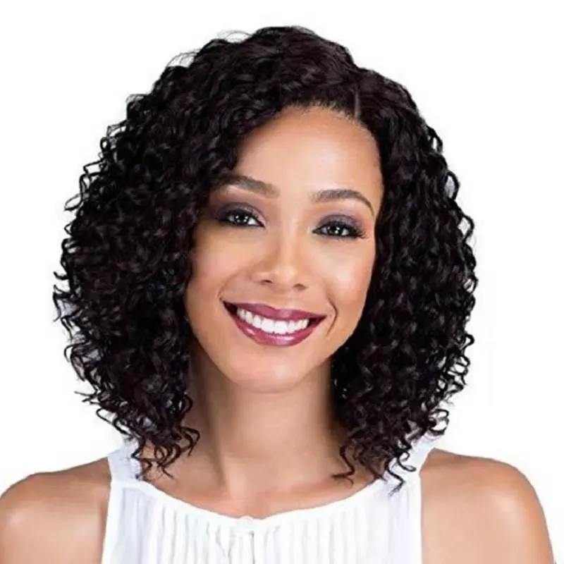 

Glueless Short Synthetic Bob Wig for Women Black Color Deep Wave Hair Natural Look Water Wave Afro Kinky Curly Bob Party Wigs