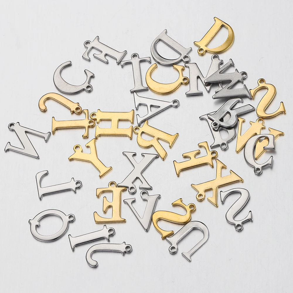 20 Stück Edelstahl Gold Buchstaben Charm Initial Charms Alphabet Perlen Anhänger sortiert für Armband Halskette Schmuckherstellung DIY – Detail 8