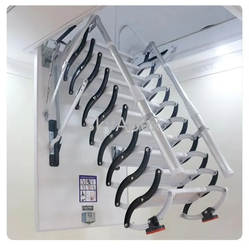 תושבת תקרה מתקפלת עם רוכסן מתקפל, צעד מתקפל, עמידה במשקל כבד, אנטי חלודה, התקנה קלה לאחסון ביתי בטיחותי, אנטי החלקה