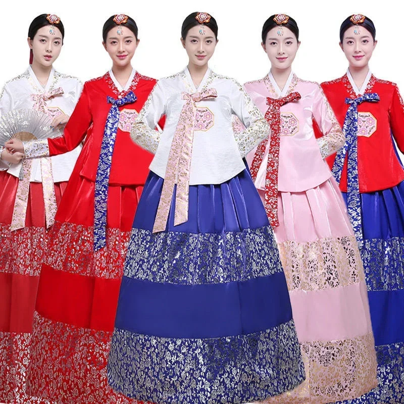 

Multicolor Traditional Korean Clothing for Women Court National Costume Hanbok Sequined Stage Dance Dress New Year Party Wear