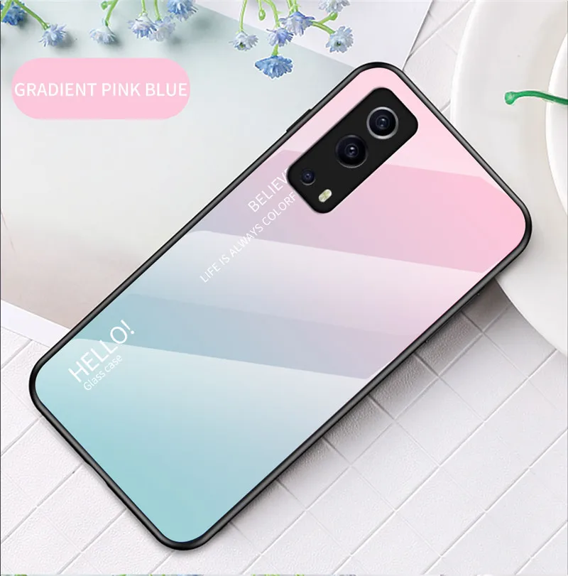 Gradient Tempered Glass Back Cover with Soft Silicone TPU Bumper - Slim Protective Case