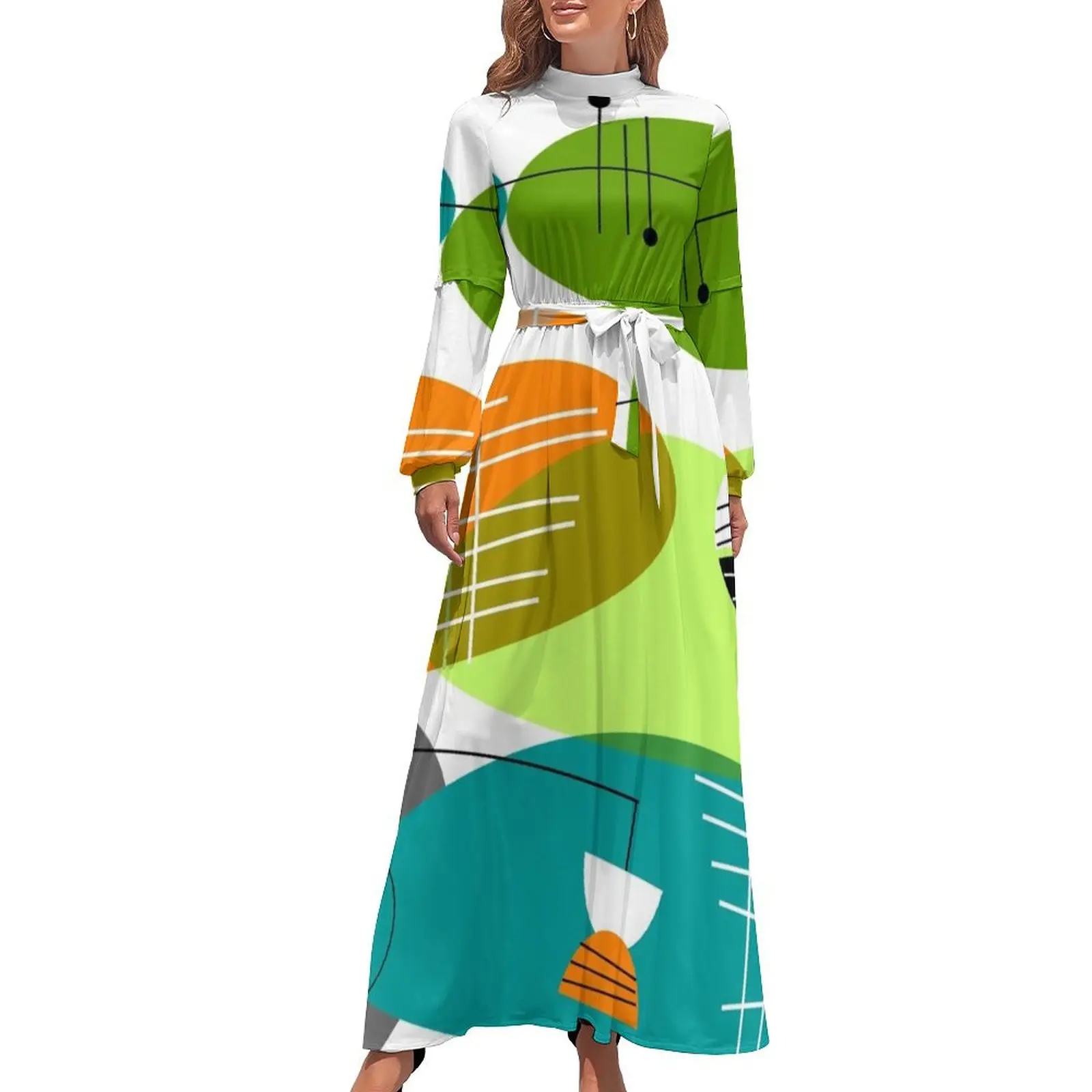 thumbnail image 1 of Vestidos largos de verano con óvalos modernos de mediados de siglo Vestidos largos con velo Vestidos de fiesta 2024, 1 of 5