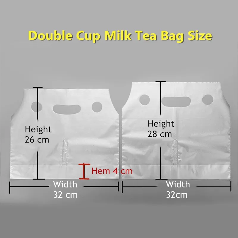 Clear Juice Handle Bags Coffee Tote Bag White Transparent Packaging Pocket Single Double Cup Plastic Bags Cokes Tea Drink Pouch