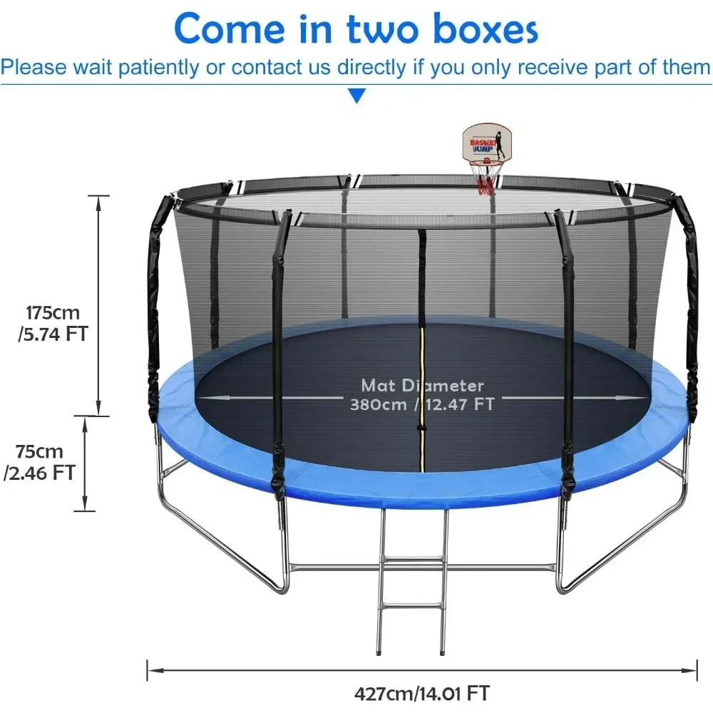 14FT Trampoline with Balance Bar & Basketball Hoop,1.4MM Thickened Recreational Trampoline, Heavy Duty Outdoor Trampoline 2