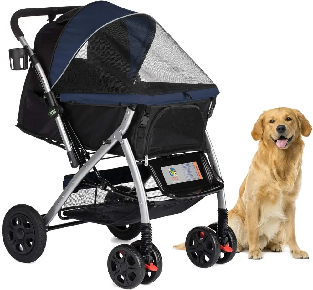 

Pet Rover Premium Heavy Duty Dog/Cat/Pet Stroller Travel Carriage with Handle Rubber Tires for Small,Medium,Large Pets