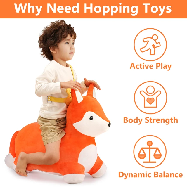 iPlay iLearn Ride on Bouncy Toy Plush Inflatable Fox Hopper Horse Outdoor Indoor Activity Jump Birthday Gift for Kids Toddler 2