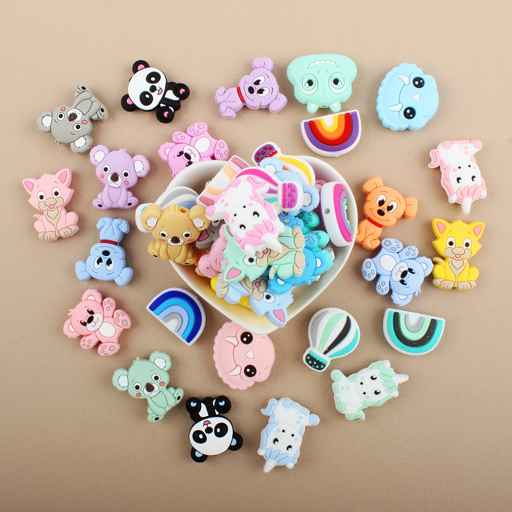 5/20/50pcs/Lot Silicone Beads Baby Cartoon Koala Bear Unicorn character Teething Beads DIY Pacifiers Chain Clip Baby Accessories 3