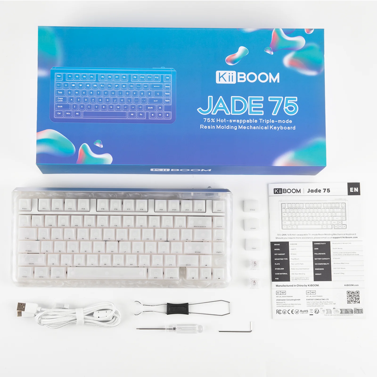 KiiBOOM Jade75 QMK/VIA 75% ホットスワップ トレイマウント有線/BT 