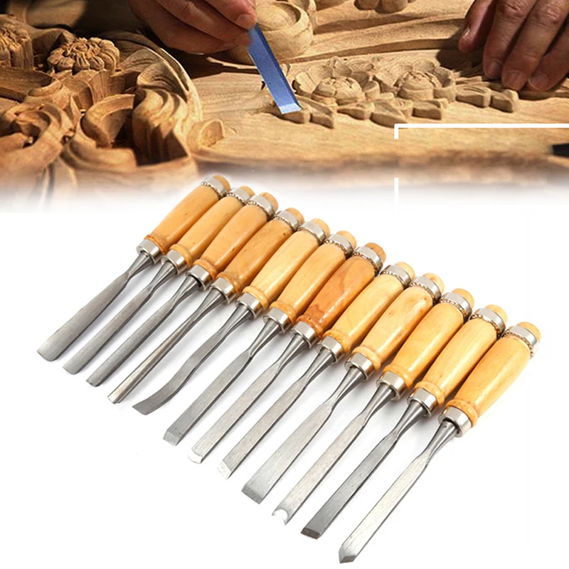 

12Pcs Wood Carving Tools, Professional set Woodworking Carpentry Gouges Hand Chisel DIY Detailed Hand Tool