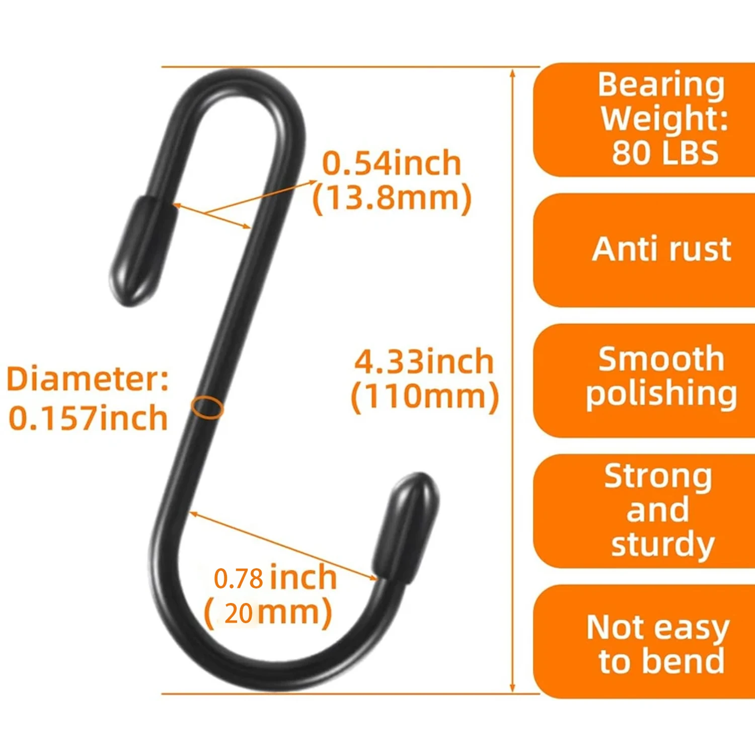 S Hook 10pcs 6.2cm Hook up The Black S-Shaped Hook Can Hang Heavy-Duty S Hooks for Kitchen Bathroom Bedroom Office Heavy Duty S